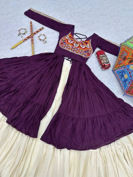 Stylish Cotton Flared Lehenga Choli with Gamthi Mirror Embroidery Fully Stitched Set for Dandiya 2025 Navratri Lehnega Choli