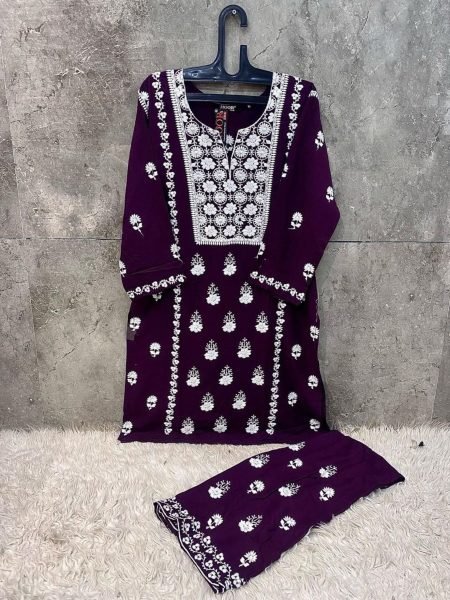 Wine Ready-to-Wear Pakistani Co-Ord Set HOOR TEX in Heavy Rayon Salwar Kameez