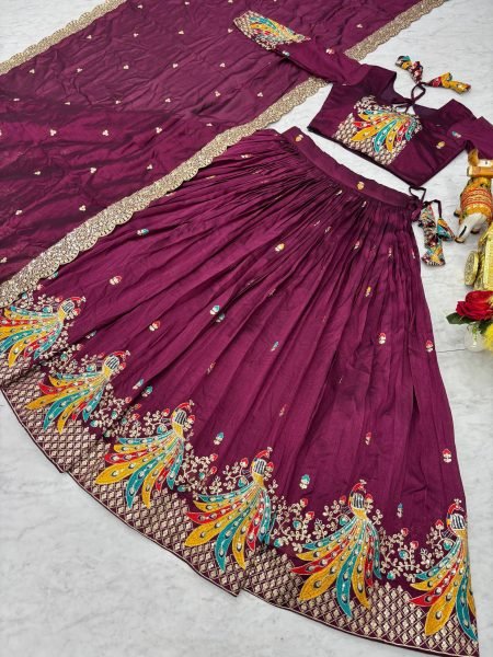 Wine Vichitra Silk Lehenga Choli with Sequin Work Perfect for Wedding and Party Designer Lehenga Choli