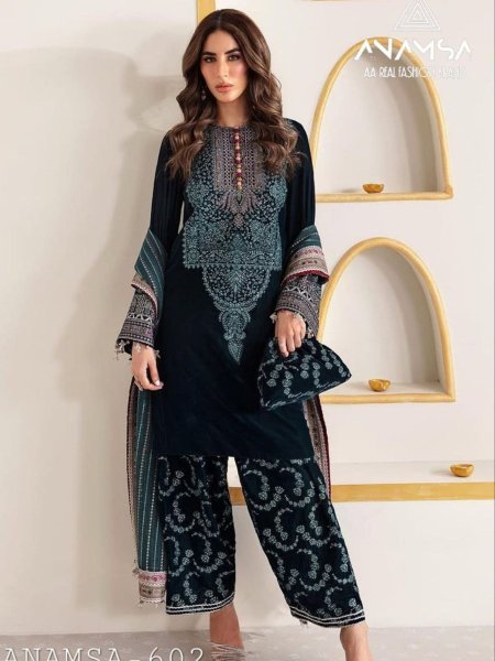 Winter Special Heavy Pure Velvet Suit set with Heavy Embroidery and Sequence work  Salwar Kameez