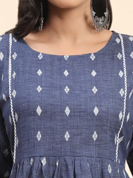  Women Blue Cotton Blend Tunic Short  Kurti With Bottom Casual Summer Wear Tunics kurti