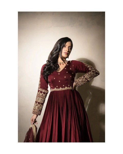 Women Chinon Embroidery Work Gown With Dupatta  Ready To Wear Collection