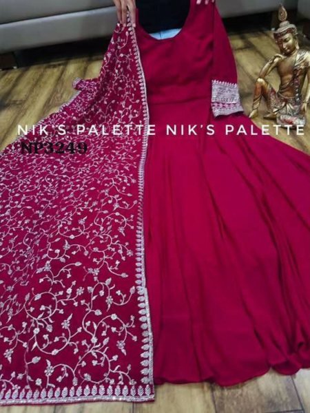 Women Collection Design Rani Pink Color Georgette Kurti With Dupatta Set 