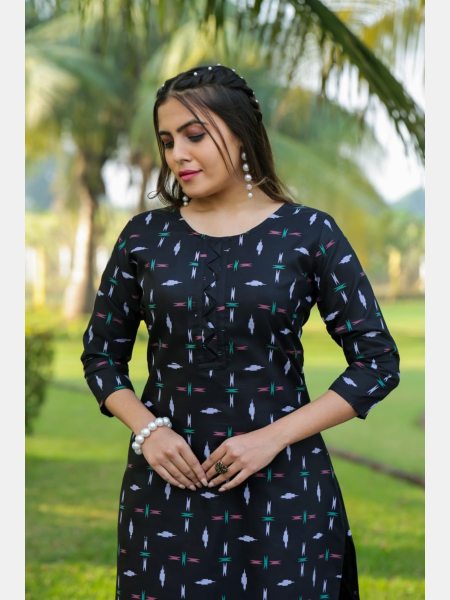 Women Cotton Blend Digital Print Kurta With Pant  Set Kurti With Bottom Wholesale