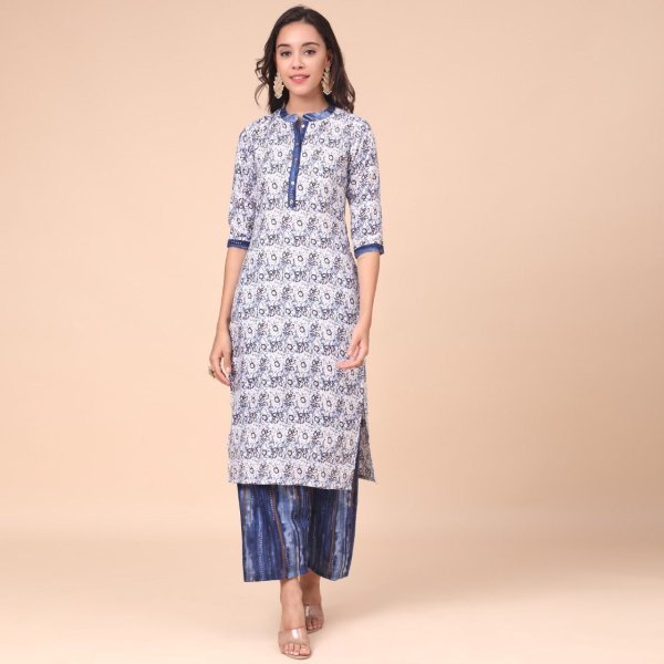 Women Cotton Blend Kurti Plazzo Set  Kurti With Bottom Wholesale