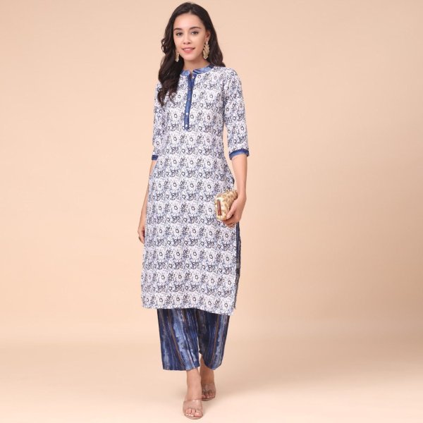Women Cotton Blend Kurti Plazzo Set  Kurti With Bottom Wholesale