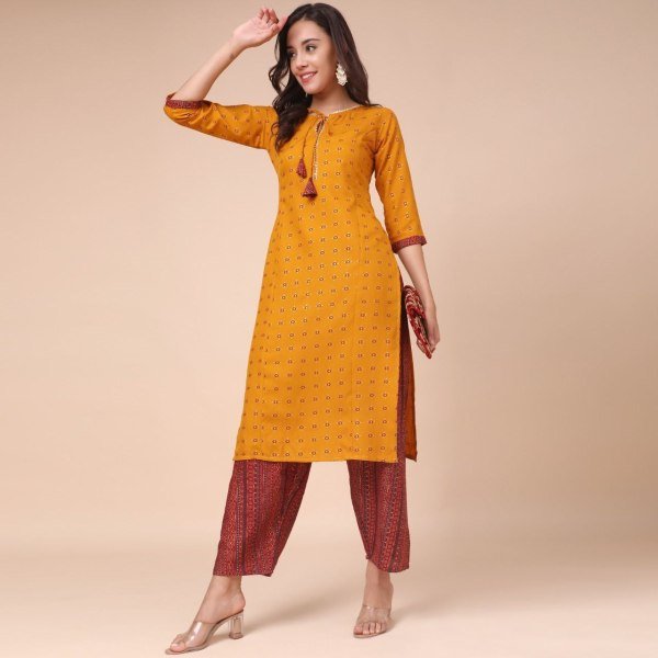 Women Cotton Blend Kurti Plazzo Set  Kurti With Bottom Wholesale