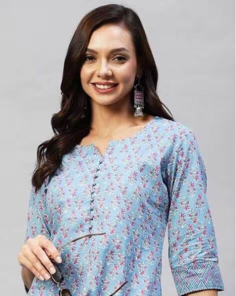 Women Cotton Printed Kurti With Pant  Kurti With Bottom Wholesale