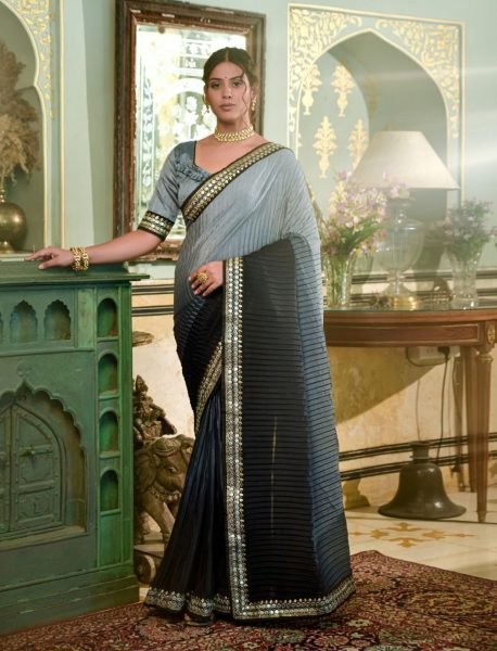 Women Cruch Work chinon Saree  Designer Wedding Sarees Wholesale