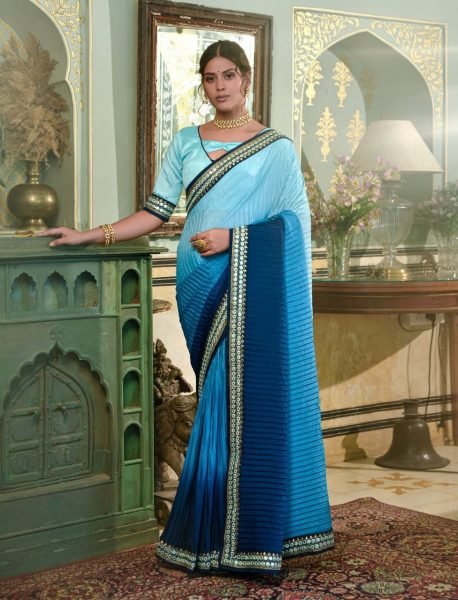 Women Cruch Work chinon Saree  Designer Wedding Sarees Wholesale