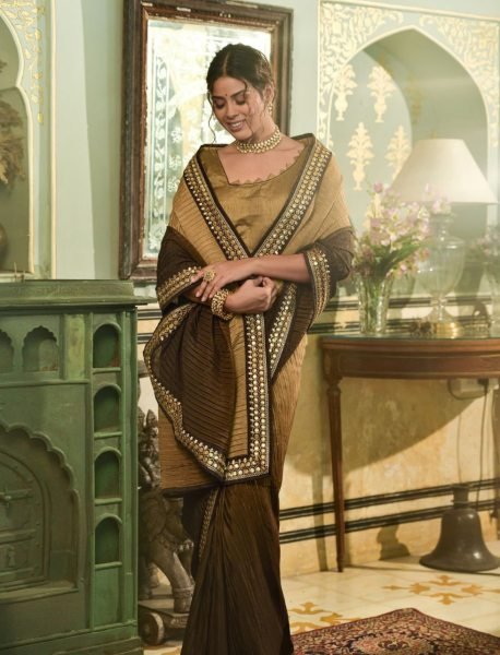 Women Cruch Work chinon Saree  Designer Wedding Sarees Wholesale