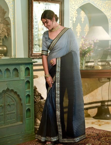 Women Cruch Work chinon Saree  Designer Wedding Sarees Wholesale