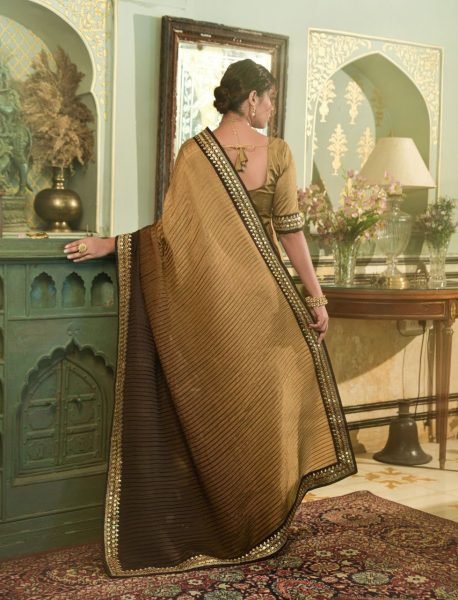 Women Cruch Work chinon Saree  Designer Wedding Sarees Wholesale