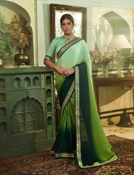 Women Cruch Work chinon Saree  Designer Wedding Sarees Wholesale