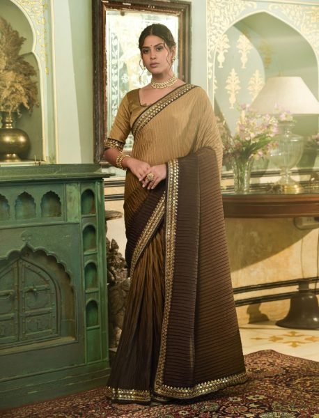 Women Cruch Work chinon Saree  Designer Wedding Sarees Wholesale