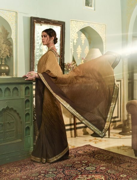 Women Cruch Work chinon Saree  Designer Wedding Sarees Wholesale
