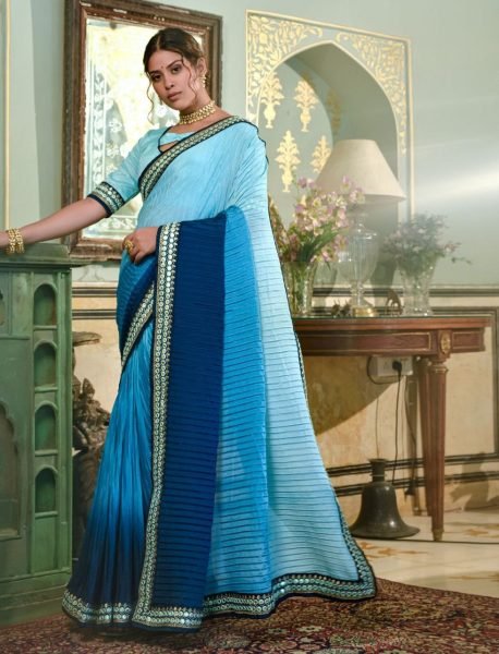 Women Cruch Work chinon Saree  Designer Wedding Sarees Wholesale
