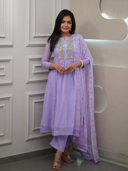 Embroidered Georgette Ready-to-Wear Anarkali Kurti Set for Women 