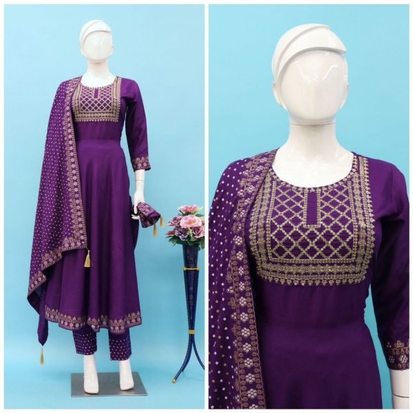 Womens Heavy Rayon Embroidered Kurta With Pant And Dupatta 3 Piece Kurti Set