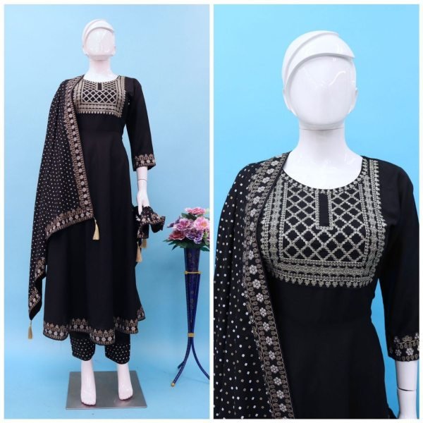 Womens Heavy Rayon Embroidered Kurta With Pant And Dupatta 3 Piece Kurti Set