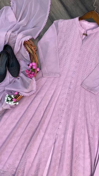Women Georgette Embroidery Work Kurti Pant With Dupatta  3 Piece Kurti Set