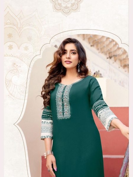 Women Heavy Reyon Handwork Full Set Kurtis Collection  Full Set Kurti