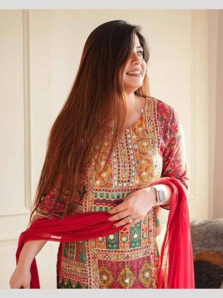 Women Muslin Printed Mirror Work Suits  Ready To Wear Collection