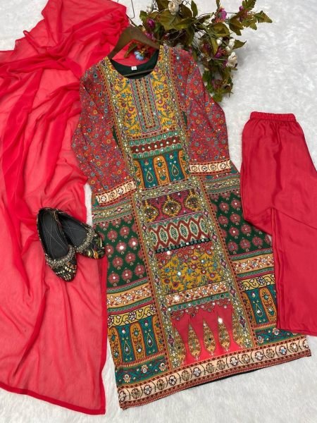 Women Muslin Printed Mirror Work Suits  Ready To Wear Collection