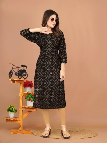 Women Printed Cotton Rayon A line Kurta  Printed Kurtis