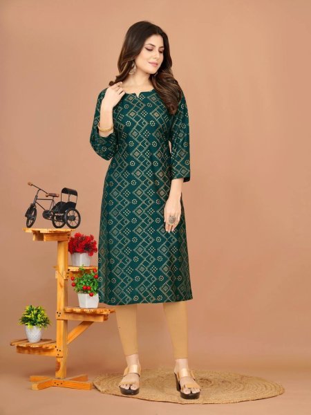 Women Printed Cotton Rayon A line Kurta  Printed Kurtis