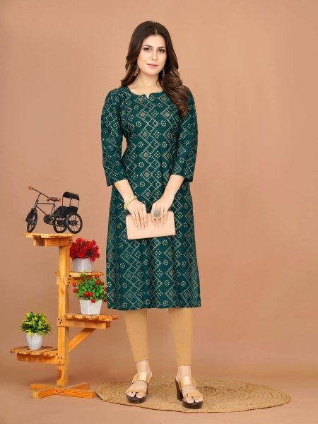 Women Printed Cotton Rayon A line Kurta  Printed Kurtis