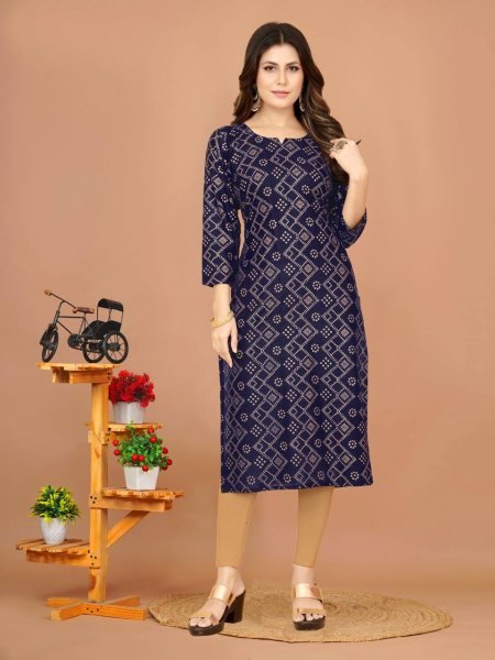 Women Printed Cotton Rayon A line Kurta  Printed Kurtis