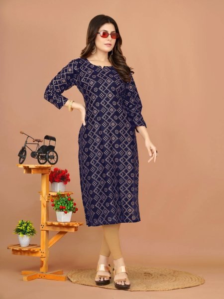 Women Printed Cotton Rayon A line Kurta  Printed Kurtis