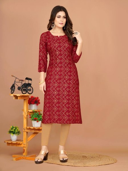 Women Printed Cotton Rayon A line Kurta  Printed Kurtis