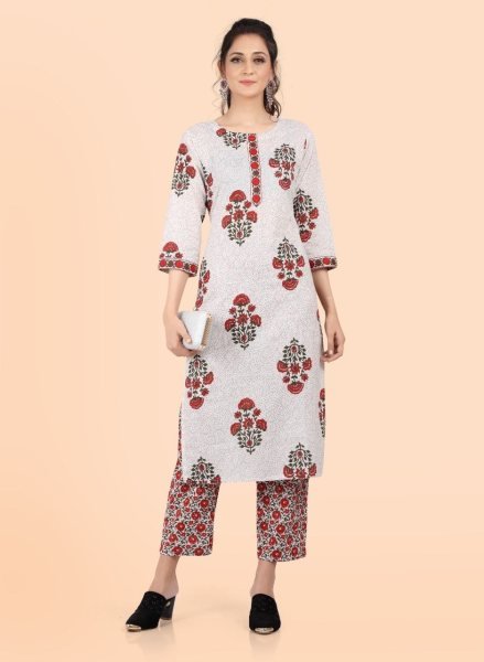 Women Pure Cotton Floral Kurta Pant Set Kurti With Bottom Wholesale