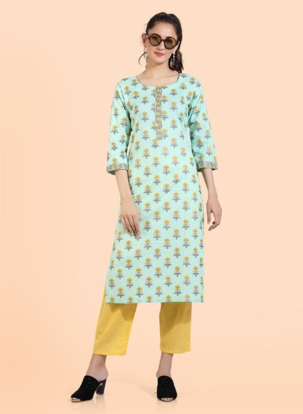 Women Pure Cotton Floral Kurta Pant Set Kurti With Bottom Wholesale