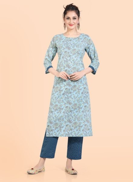Women Pure Cotton Floral Kurta Pant Set Kurti With Bottom Wholesale