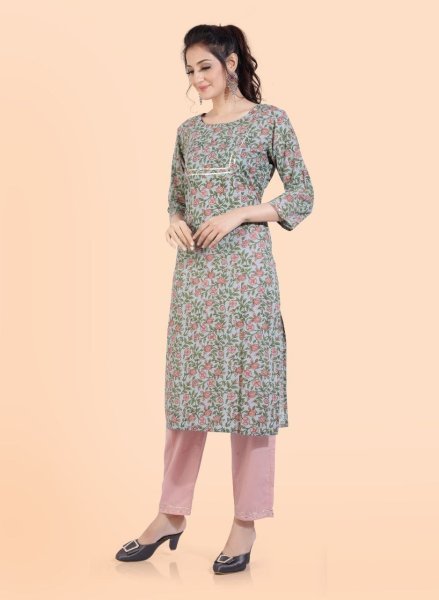 Women Pure Cotton Floral Kurta Pant Set Kurti With Bottom Wholesale