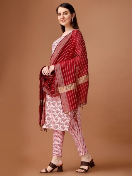 Women Cotton Printed Kurti Pant Set 3 Piece Kurti Set