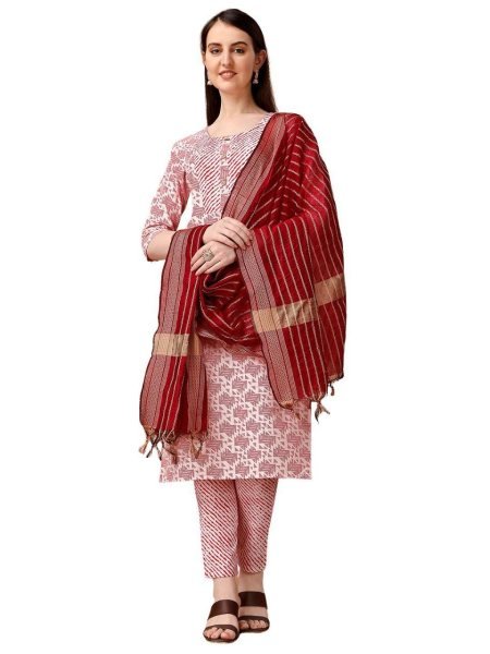 Women Cotton Printed Kurti Pant Set 3 Piece Kurti Set