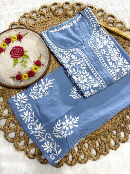 Women Rayon Plazzo Set With White Thread Work  Lucknowi Chikankari Kurtis Wholesale