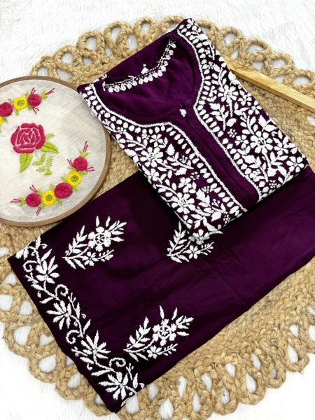 Women Rayon Plazzo Set With White Thread Work  Lucknowi Chikankari Kurtis Wholesale