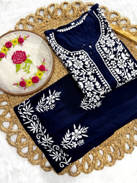 Women Rayon Plazzo Set With White Thread Work  Lucknowi Chikankari Kurtis Wholesale