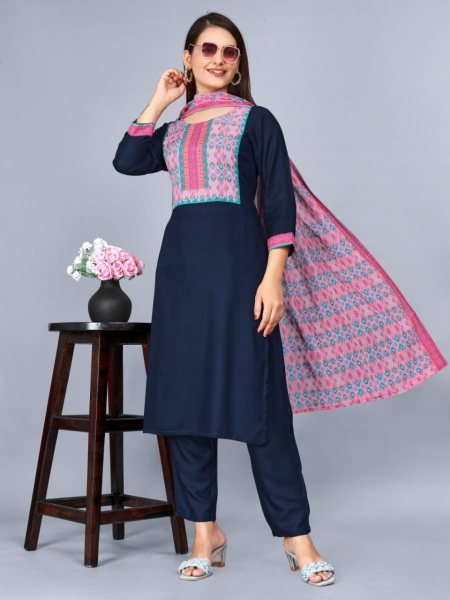 Women s Beautiful Reyon Printed Kurti Set  3 Piece Kurti Set