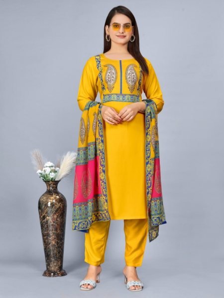 Women s Beautiful Reyon Printed Kurti Set  3 Piece Kurti Set
