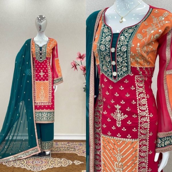 Women s Exclusive Faux Georgette Self Enbroidered Pakistani 3 Piece Salwar Suit Ready To Wear Collection