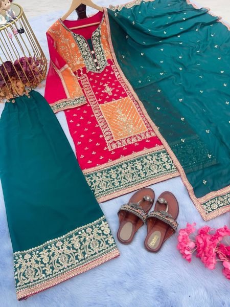 Women s Exclusive Faux Georgette Self Enbroidered Pakistani 3 Piece Salwar Suit Ready To Wear Collection