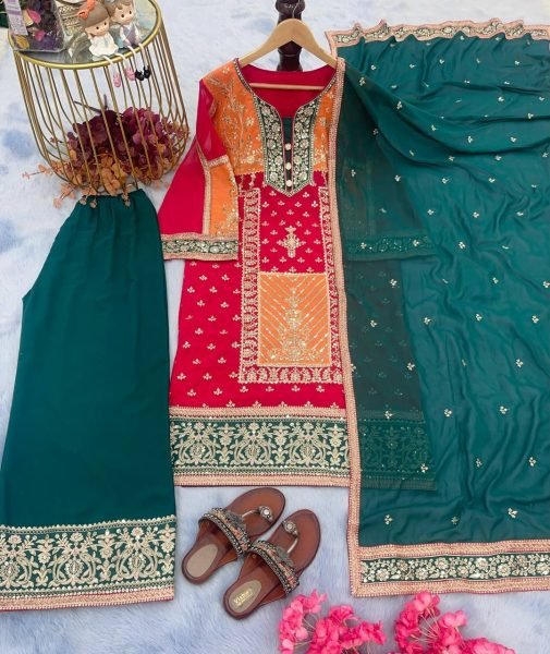 Women s Exclusive Faux Georgette Self Enbroidered Pakistani 3 Piece Salwar Suit Ready To Wear Collection