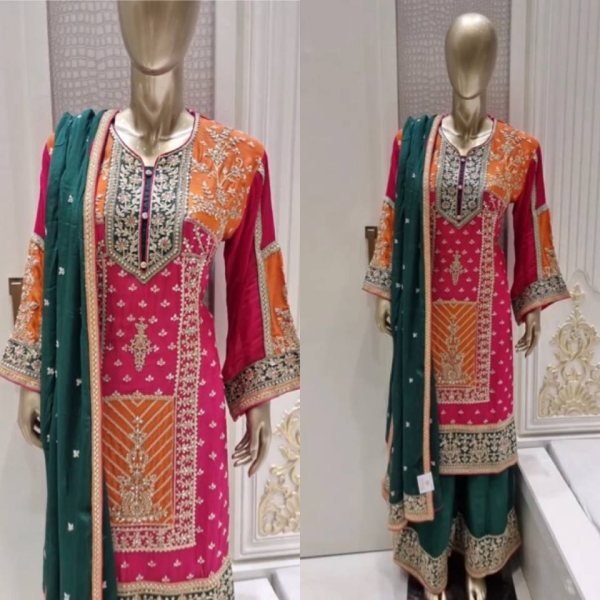 Women s Exclusive Faux Georgette Self Enbroidered Pakistani 3 Piece Salwar Suit Ready To Wear Collection