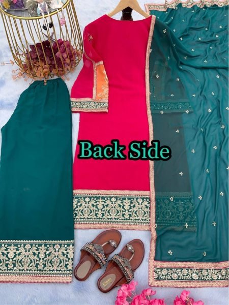 Women s Exclusive Faux Georgette Self Enbroidered Pakistani 3 Piece Salwar Suit Ready To Wear Collection